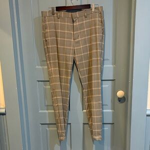 H&M Men's Tan Plaid Dress Pants